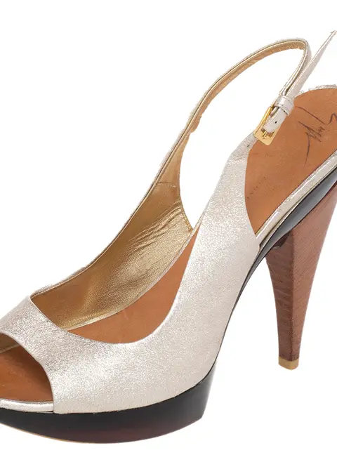 Giuseppe Zanotti Gold Leather Peep Toe Sling Back Pumps Size 39