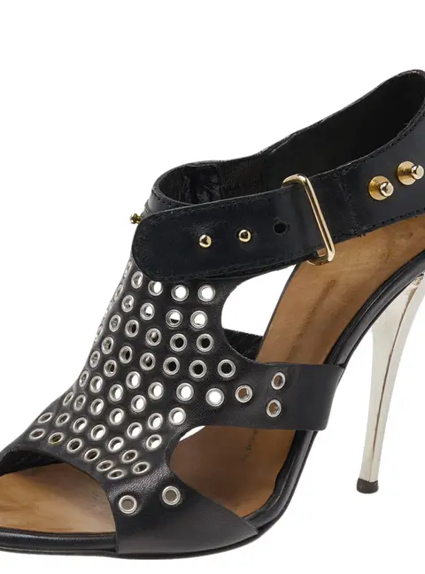 Giuseppe Zanotti Black Leather Eyelet Ankle Strap Sandals Size 36