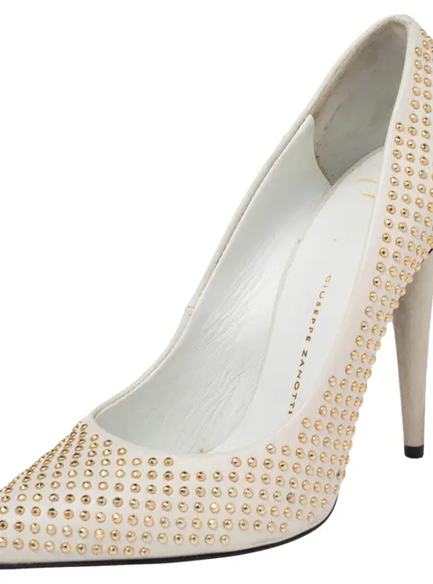 Giuseppe Zanotti Grey Leather Stud Embellished Pointed Toe Pumps Size 36.5