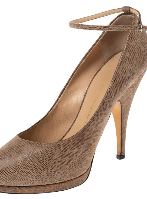 Giuseppe Zanotti Lizard Embossed Leather Platform Ankle Strap Pumps Size 40.5