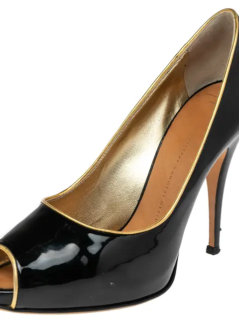 Giuseppe Zanotti Black Patent Leather  Peep Toe  Pumps Size 41