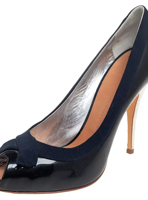 Giuseppe Zanotti Navy Blue Patent Leather Peep Toe Pumps Size 41