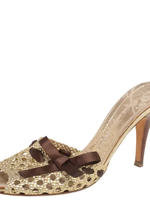 Giuseppe Zanotti Gold Woven Leather Slide Sandals Size 41