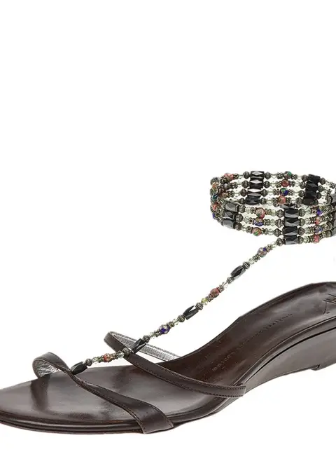 Giuseppe Zanotti Brown Leather Embellished Sandals Size 41