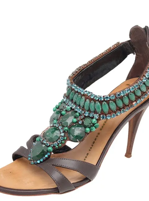 Giuseppe Zanotti Brown Leather Crystal Embellished Ankle Strap Sandals Size 35