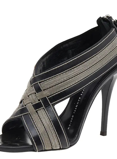 Giuseppe Zanotti Black Leather Chain Crisscross Sandals Size 36
