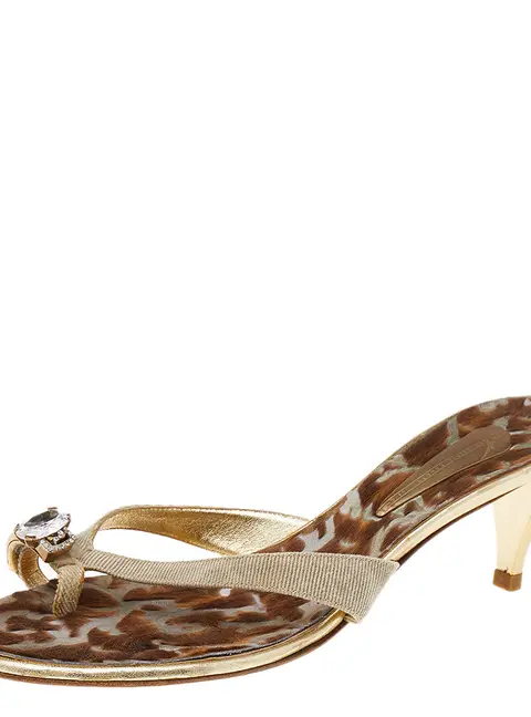 Giuseppe Zanotti Beige Canvas Embellished Sandals Size 41