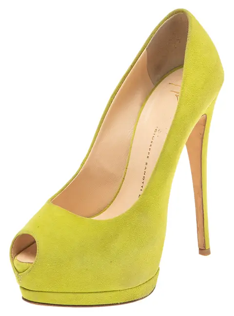Giuseppe Zanotti Green Suede Sharon Peep-Toe Platform Pumps Size 38
