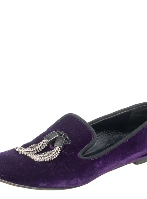 Giuseppe Zanotti  Purple Velvet Embellished Slip on Loafers Size 38