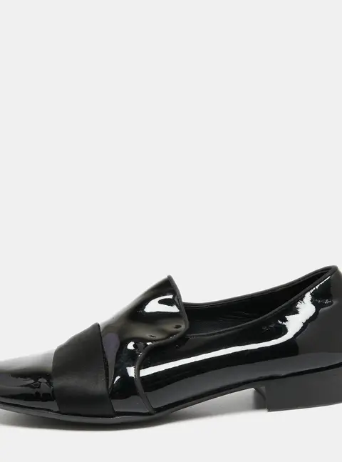 Giuseppe Zanotti Black Patent Leather and Satin Cap Toe Smoking Slippers Size 40