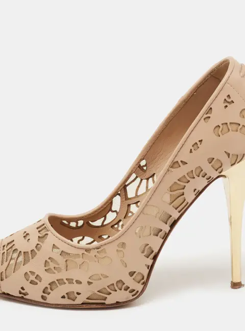 Giuseppe Zanotti Beige Leather And Net Sharon Peep-Toe Pumps Size 36.5