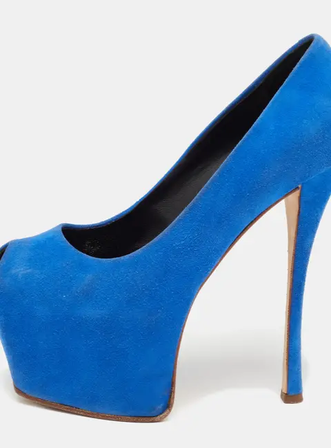 Giuseppe Zanotti Blue Suede  Sharon Peep Toe Platform Pumps Size 36.5
