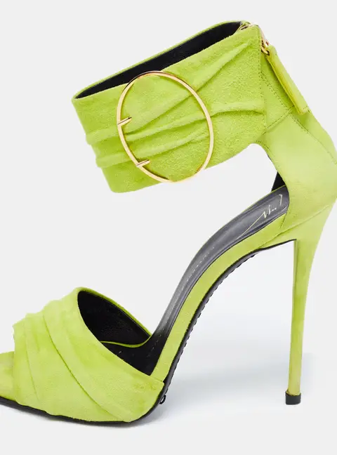 Giuseppe Zanotti Green Suede Open Toe Ankle Cuff Sandals  Size 37.5