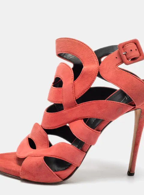 Giuseppe Zanotti Coral Pink Suede Cut Out Cage Sandals Size 40