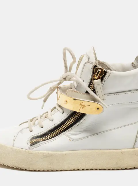 Giuseppe Zanotti White Leather Double Zipper High Top Sneakers Size 38
