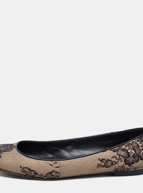 Giuseppe Zanotti Beige/Black Mesh and Leather Embellished Ballet Flats Size 37