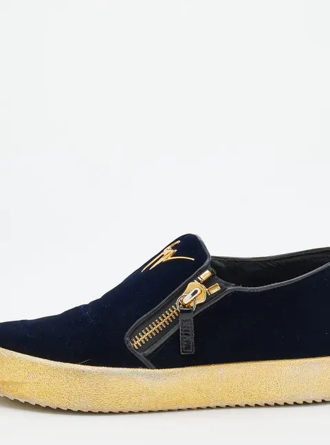 Giuseppe Zanotti Navy Blue Velvet May London Slip On Sneakers Size 39