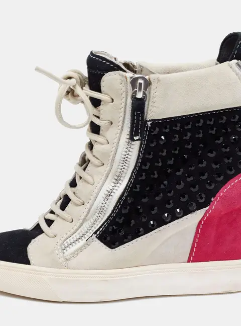 Giuseppe Zanotti Multicolor Crystal Embellished Suede Wedge Sneakers Size 36