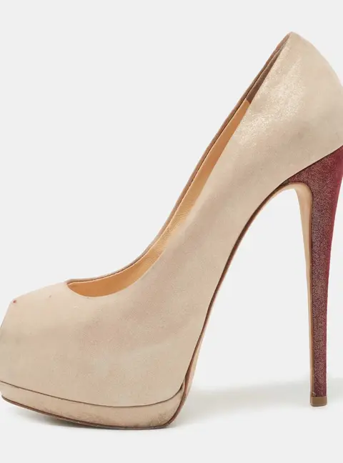 Giuseppe Zanotti Beige Suede Sharon Peep Toe Platform Pumps Size 38