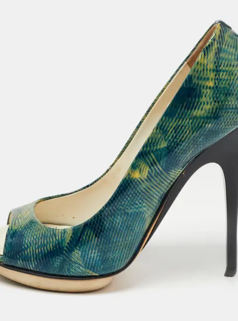 Giuseppe Zanotti Green Printed Patent Leather Peep Toe Pumps Size 36