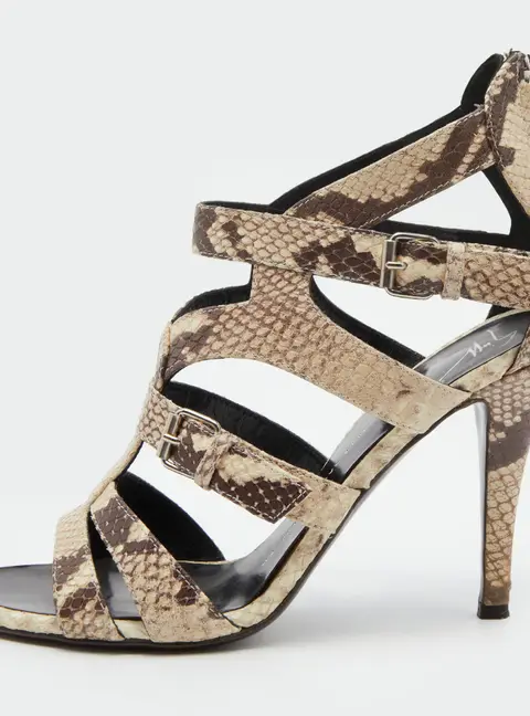 Giuseppe Zanotti Off White/Brown Python Embossed Leather Strappy Sandals Size 38