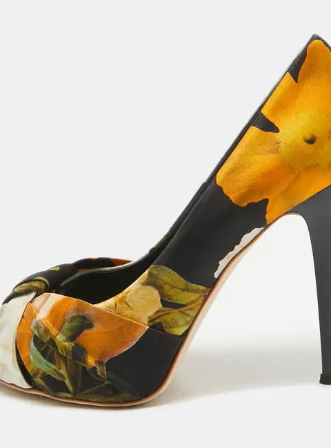Giuseppe Zanotti Multicolor Satin Floral Silk Peep Toe Pumps Size 40