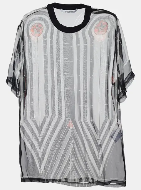 Givenchy Black Stripe Print Silk Sheer Blouse L
