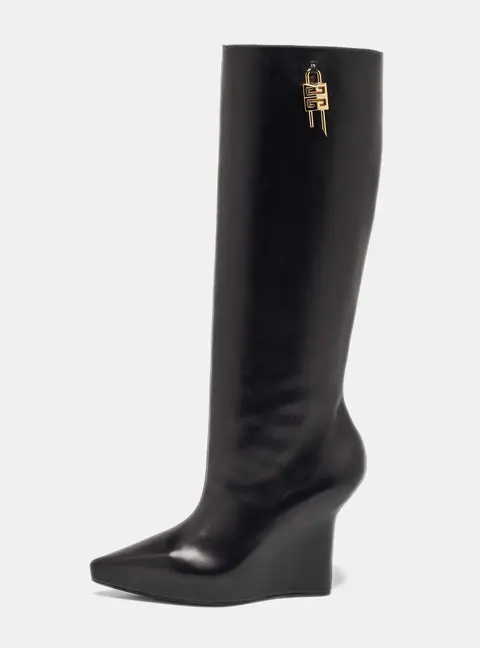 Givenchy Black Leather Wedge Knee Length Boots Size 37