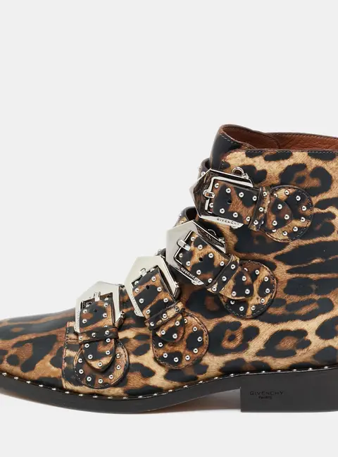 Givenchy Size 36 Black Leather Studded Buckle Detail Ankle Boots