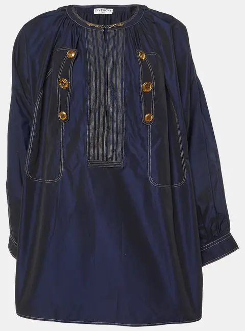 Givenchy Navy Blue Cotton Detailed Hook & Button Blouse L