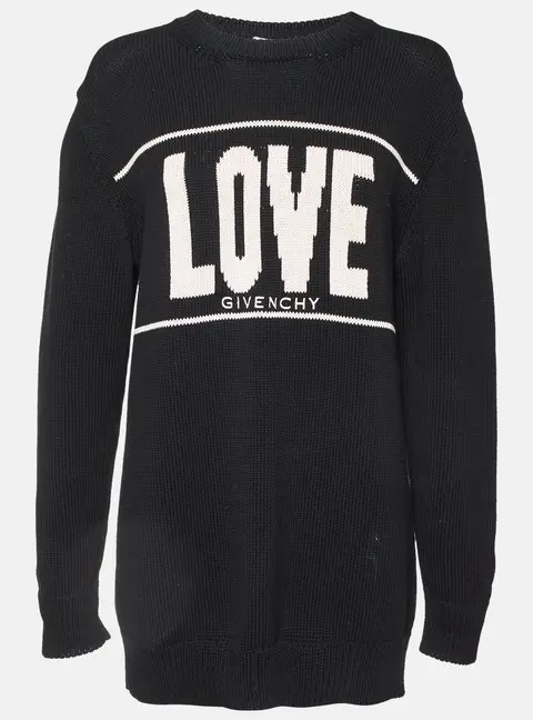 Givenchy Black Logo Print Cotton Knit Crew Neck Sweater M