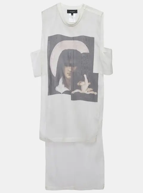 Givenchy Off White Printed Silk High Low Hem Pullover XXS