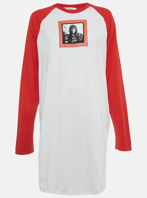 Givenchy White Printed Cotton Color-Block Raglan Sleeve T-Shirt Dress M