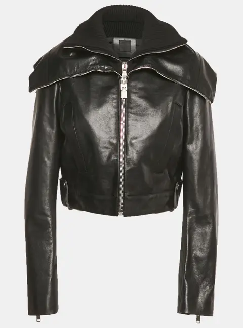 Givenchy Black Rib Knit and Leather Crop Jacket M