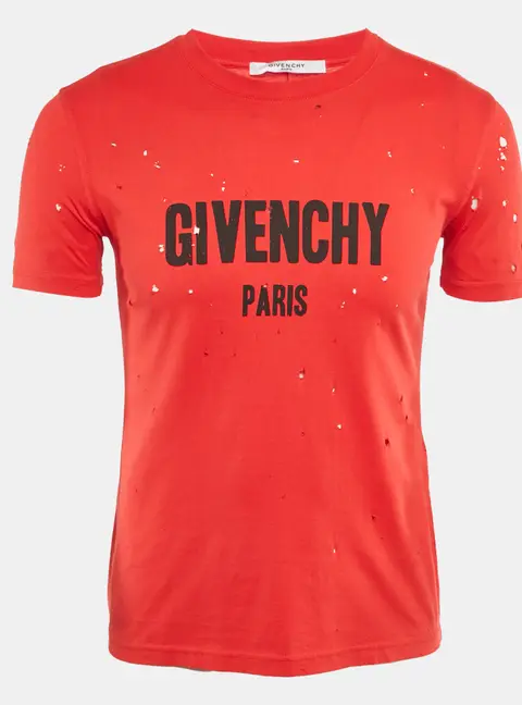 Givenchy Red Distressed Cotton Half Sleeve T-Shirt M