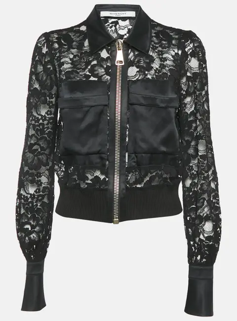 Givenchy Black Lace and Satin Sheer Jacket M