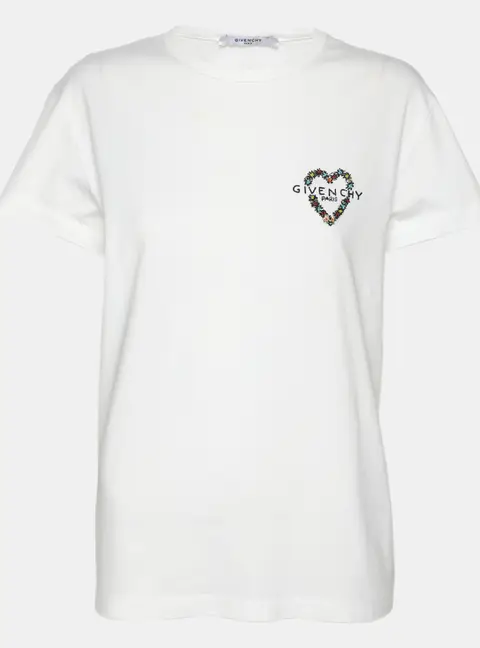 Givenchy White Jersey Heart Logo Embroidered T-Shirt M