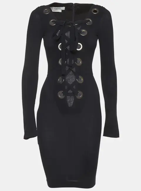 Givenchy Blue Crepe Lace-Up Sheath Dress S