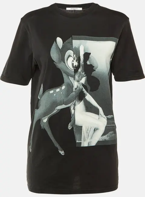 Givenchy Black Bambi Printed Cotton Knit T Shirt XS