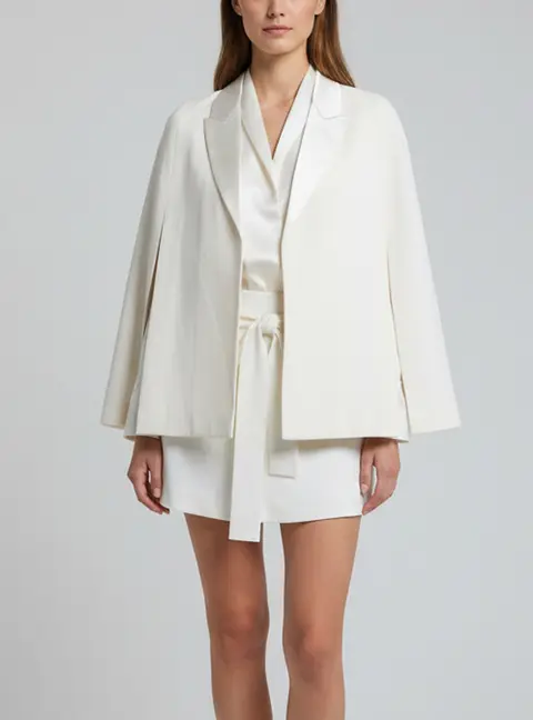 Givenchy Cream Wool and Satin Tie Up Jacket Cape Blazer M