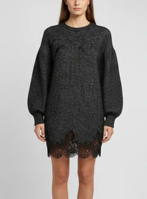 Givenchy Black Lace Detail Rib Knit Mini Sweater Dress S