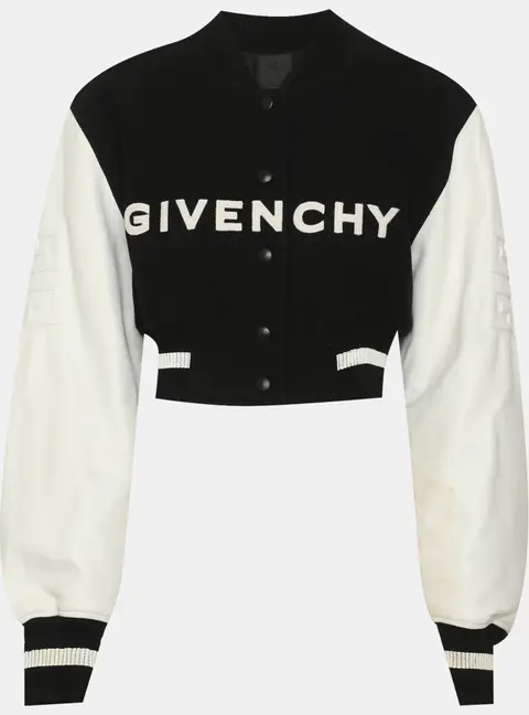 Givenchy White/Black Wool Blend and Leather Cropped Varsity Jacket S