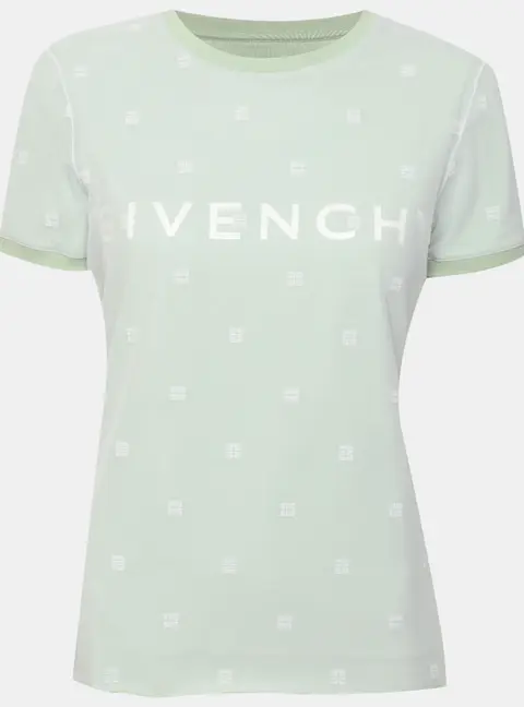 Givenchy Green Tulle and Cotton Monogram Embroidered Double Layered T-Shirt XS