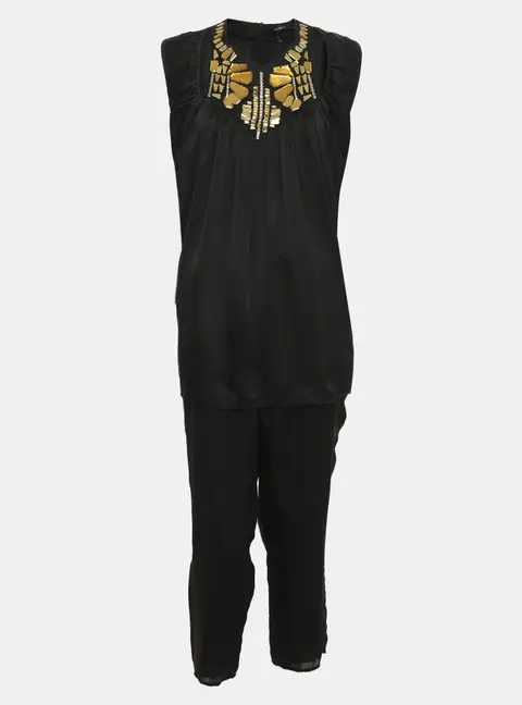 Givenchy Black Satin Crystal Embellished Tops and Trousers Set M