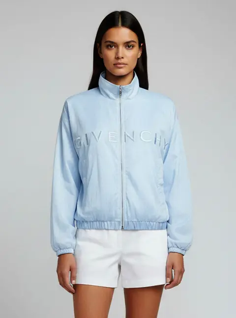 Givenchy Blue Nylon/Satin Logo Embroidered Reversible Jacket M