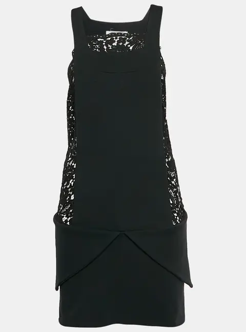 Givenchy Black Wool Blend Guipure Lace Sleeveless Mini Dress S