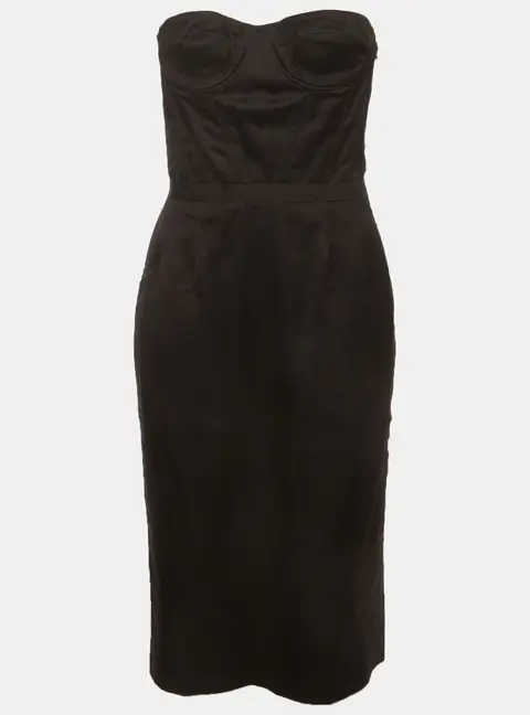 Givenchy Black Tulle and Satin Strapless Midi Dress M