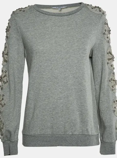Givenchy Grey Floral Applique Jersey Embroidered Sweatshirt M