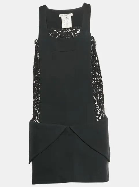 Givenchy Black Synthetic Knit and Lace Paneled Sleeveless Mini Dress M