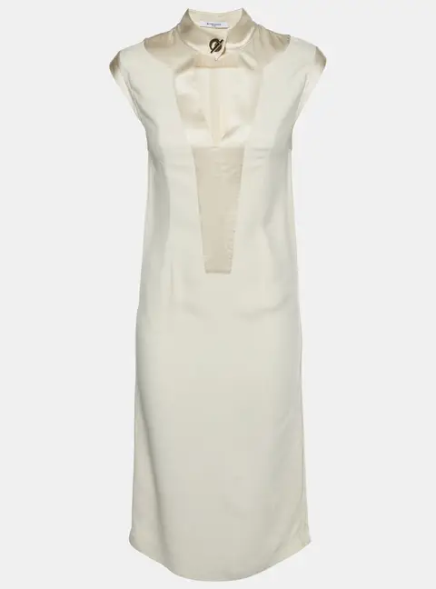 Givenchy Cream Satin Trim Crepe Sleeveless Midi Dress S